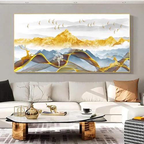 Peinture paysage chinois oiseau pierre déco salon zen et chambre parentale