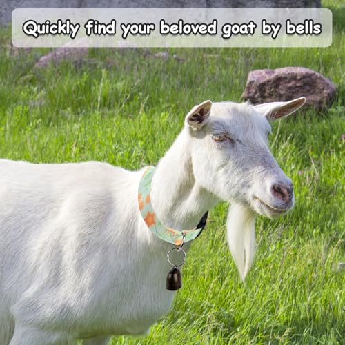 Image of 5 Pack Goat Collars with Bells, Horse Sheep Grazing Copper Bells and Adjustable Nylon Collar Set Pet Anti-Lost Loud Bronze Bell for Small Farm Animal Sheep Goat Cow Accessories(Floral)