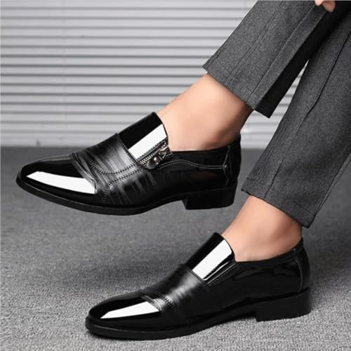Mens Oxford Shoes Slip On Round Toe PU Leather Non Slip Low Top Block Heel Wedding Dress Shoes2