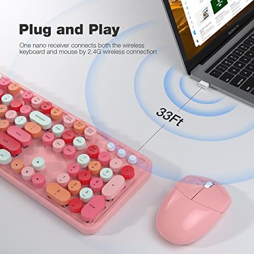 Image of MOFII Wireless Keyboard and Mouse Combo, Full Size Typewriter Keyboard with Multi-Media Function Keys and Number Pad for Office PC Computer Laptop Desktop Windows (Pink Colorful)