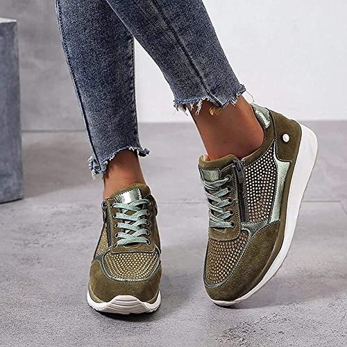 Casual Sneakers for Plantar Fasciitis Women Comfortable Orthopedic Wedge Trainers Walking Shoes Memory Foam with Zipper Lace Up Anti Slip Shoes (Color : Green, Size : 43 EU)3