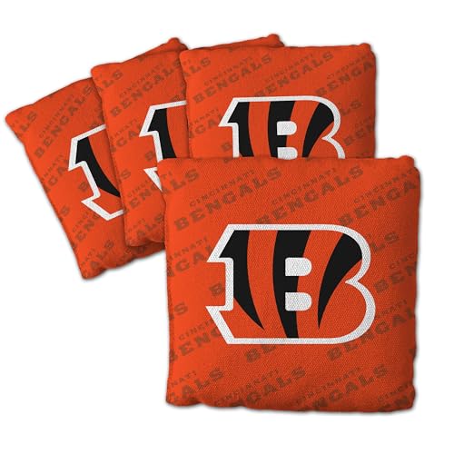 YouTheFan Officially-Licensed NFL Cincinnati Bengals Set of 4 Cornhole Bags - All Weather Regulation 6” x 6” Size - 16oz Weight - Designed in USA