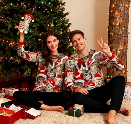 RAISEVERN All-Over Santa Hat Kittens Christmas Sweatshirt - Image 6