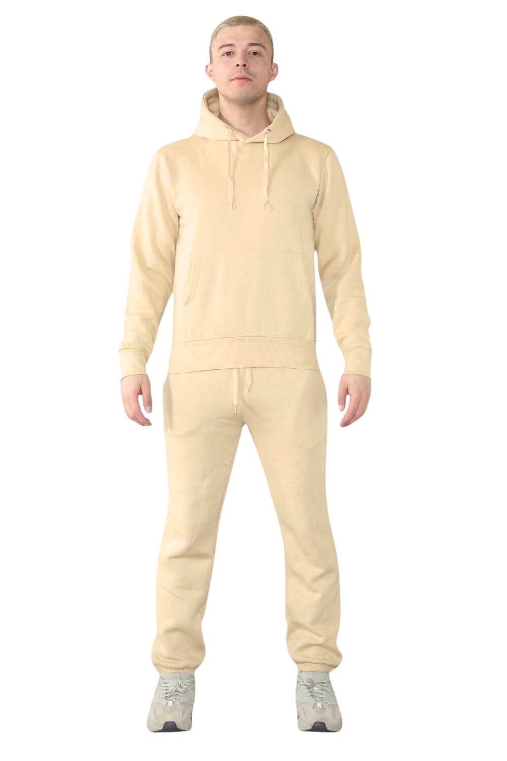 Aarhon Men's Beige Contrast Cord Tracksuit Boys Fleece Jogging Bottom Tracksuits Sizes S - Xxl (Uk, Alpha, L, Regular, Regular, )