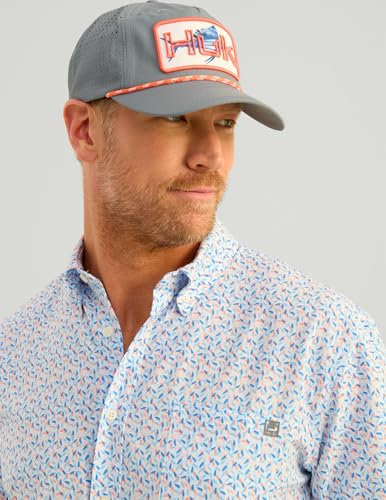 HUK Men's Standard Kona Pattern Short Sleeve Fishing Button Down Shirt, Ocean Blue 2.03