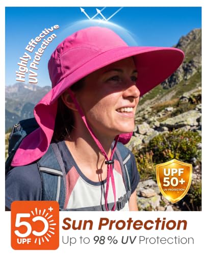Image of Home Prefer Outdoor UPF50+ Sun Hat Wide Brim Mesh Fishing Hat with Neck Flap