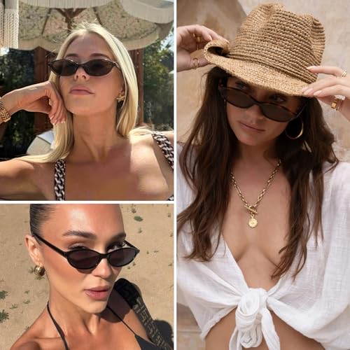 Retro Oval Cat Eye Sunglasses for Women Small Y2K Thin Frame 100% UV Protection Lightweight Vintage 90s Sun Glasses2