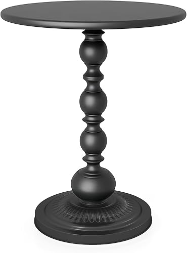 Mesa auxiliar pequeña de metal, mesa auxiliar redonda color negro mate vintage para mesita de noche o sofá, mesa de pedestal pequeña para sala de