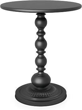 Funecy Metal Small End Table,Vintage Matte Black Round Side Table Nightstand for Bedside or Sofa,Small Accent Pedestal Table for Living Room Corners Bedroom Patio and bar Matte Black