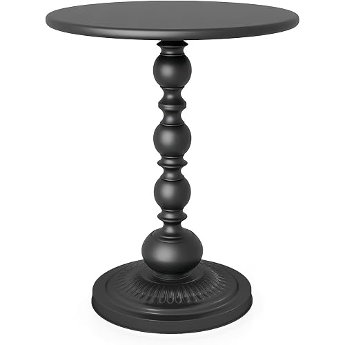 Metal Small End Table,Round Side Table for Living Room,Black,13.8" Lx20.5”H | Vintage Nightstand for Bedside or Sofa, Small Accent Pedestal Table, For Living Room Corners Bedroom Patio and Bar