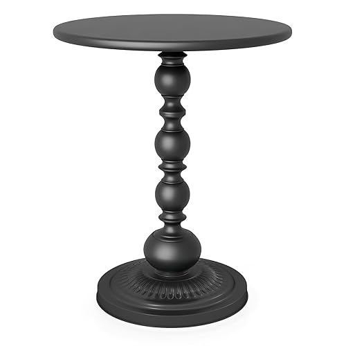 Funecy Metal Small End Table,Vintage Matte Black Round Side Table