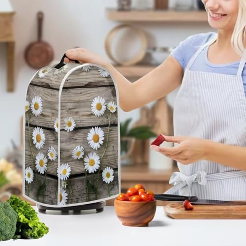 Image of Talayituse Daisy Wood Print Blender Dust Cover, Fingerprint Protection Cover for Stand Mixer or Coffee Machine, Home Kitchen Appliance Covers for Stain Dust Resistant Supplies