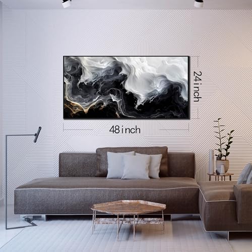 Image of AOZEMI Smoke Abstract Wall Art Landscape Pictures for Bedroom | Wall Art Framed Home Decorations Foggy Wall Decor Wall Paintings for Office Print 48 inchL x 24 inchW