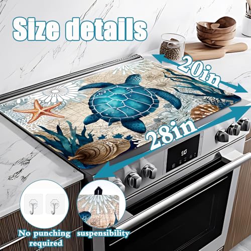 Image of Sea Turtle Stove Top Cover, 20x28 In Fall Turtles Stove Covers For Electric Stove Home Decor Ocean Seashells Glass Stovetop Mat Heat Resist Gas Range Mat Rustic Kitchen Cooktop Protector Pad