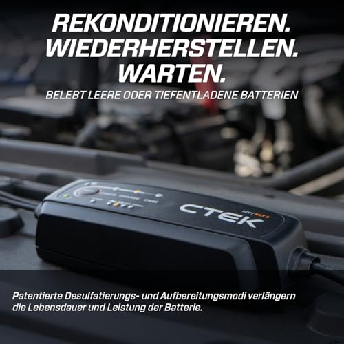 CTEK NXT 5 Smart-Batterieladegerät 12 V, 5 A, kompatibel mit Blei-Säure- und Lithium-Batterien, Rekonditionierungsmodus, AGM-Optimierung, Temperaturkompensation, praktischer Batterie-Wartungsgerät