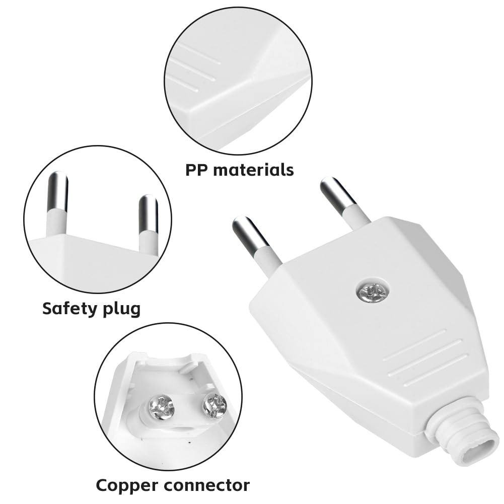 AXFEE 2 Pezzi Spina Europea Piatta, 250V, 2,5A Spina Elettrica, Connettori Europei, per Elettrodomestici Apparecchi di Illuminazione Prese per Piccoli Elettrodomestici, Design Compatto Sicuro -Bianco