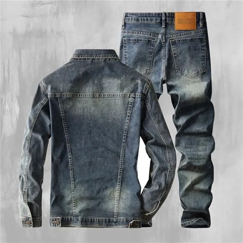 Men's Jeans Setssimple Long Sleeve Denim Jacket And Pants 2-Piece Set3