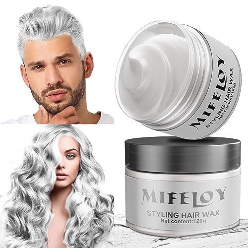 4,23 Unzen Weiß Temporäre Haartönung, White Instant Hair Cream Mud, Natürliche Haarfarbe Frisur Pomade, Unisex Styling Haartone Wax, 120g Silberweiß Haar Wachs für Party Cosplay Halloween Weihnachten