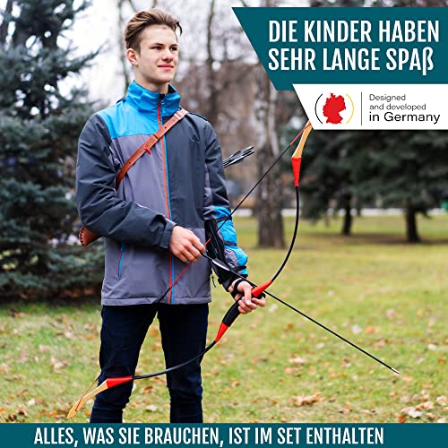 Bogenkönig 13,6 kg Holz Pfeil und Bogen Set mit Köcher Sportbogen für Präzises Zielen | Langlebig & Sicher für den Innenbereich | Ideal für Junge Bogenschützen | Kinderbogen Recurve Zielscheibeh