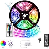 【Kit todo en uno Plug 】 Plug and Play este kit de tira de luz LED incluye LED 16.4ft / 5m tira RGB impermeable, 1pcs 44 control remoto IR clave y 1pcs 2A 12V adaptador de corriente, no necesita gastar tiempo extra y dinero para comprar otros accesorios