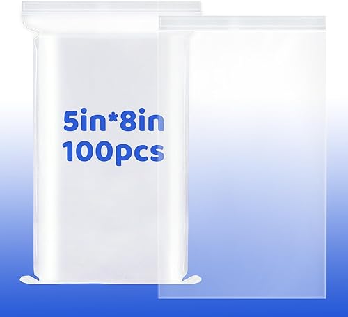 Bolsas de polietileno con cierre de plástico transparente de 5 x 8 pulgadas con cierre resellable, paquete de 100 unidades