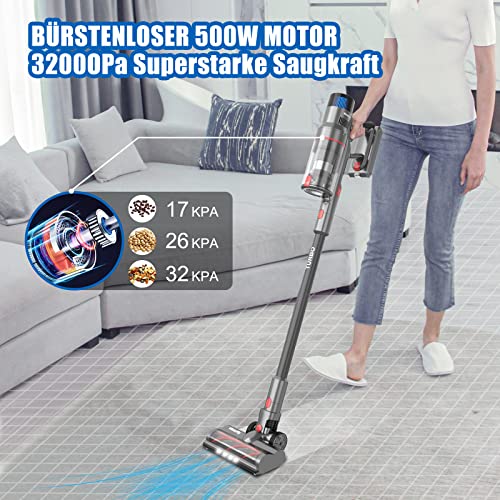Vistefly V15 32000Pa Akku Staubsauger, 500W Staubsauger Kabellos bis zu 60 Min Laufzeit, 4 Saugstufen LED-Display 8-in-1 Akkustaubsauger mit Licht für Tierhaare Hartböden Teppiche Haare, Schwarz – Bild 4
