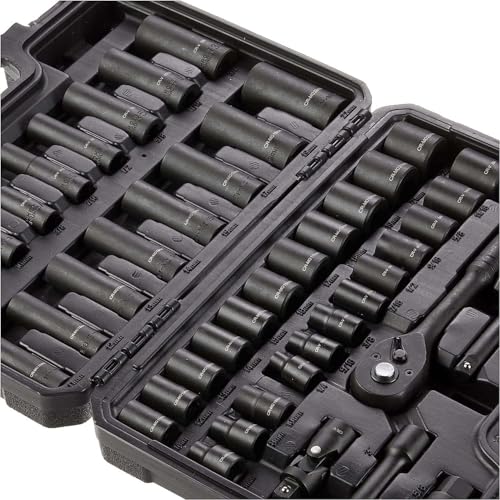 Amazon Basics 46-Piece 3/8-Inch Drive Socket Set with 6 & 12 Point Sockets, 72 Teeth Ratchet, SAE & Metric Sizes, Extension Bars, Universal Joint, Carrying Case view 3