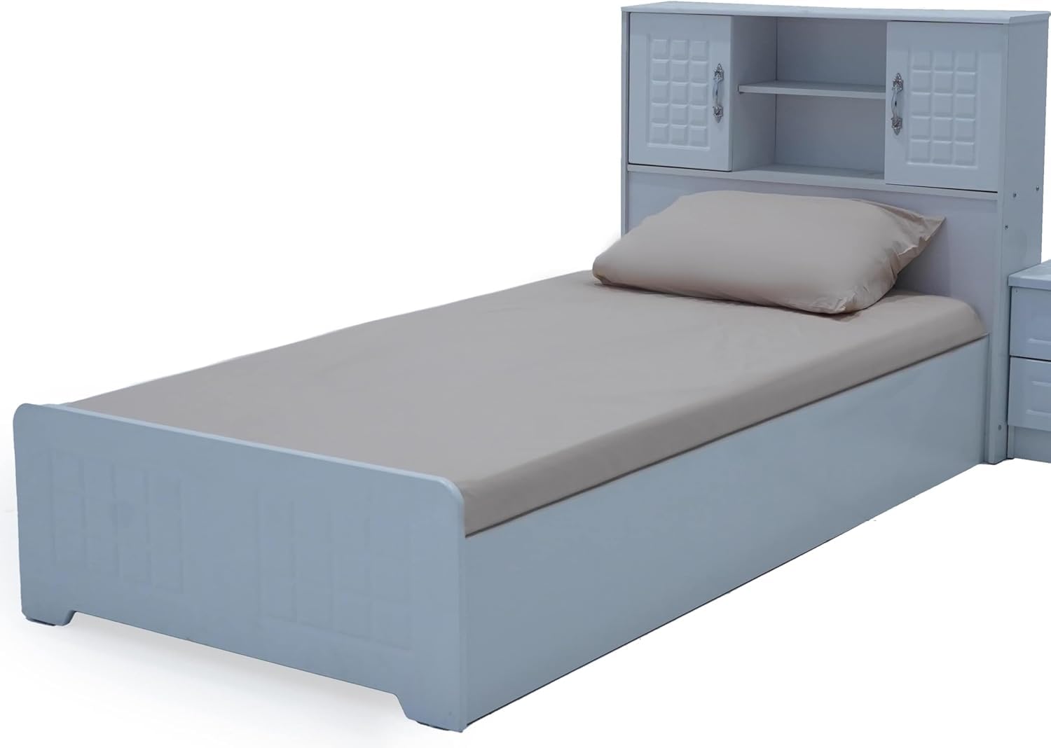 Wooden Single Bed with Storage Headboard, L190 x W90 cm, White (without Mattress and Assembly)