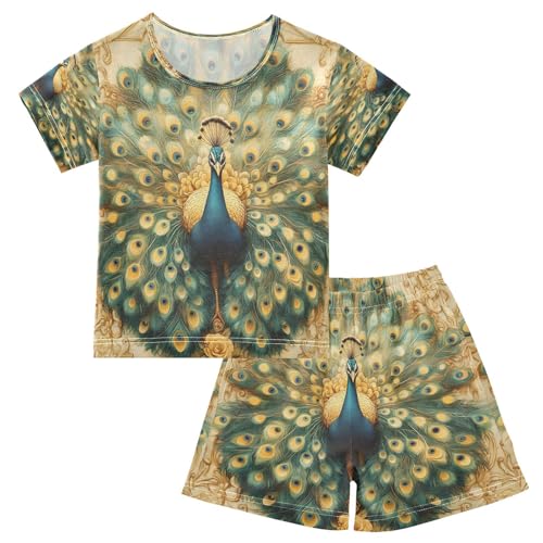 senya Short Sleeve Pajamas Sets Summer Cotton Sleepwear Beautiful Peacock