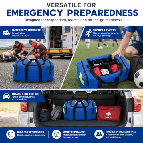 Image of NOVAMEDIC NM-4124 Empty Trauma First Aid Medical Bag, 21 inchx15 inchx5 inch, Multi Compartment First Responder Carrier for EMT, Paramedics, Emergency and Medical Supplies Kit, Lightweight and Durable (Blue)