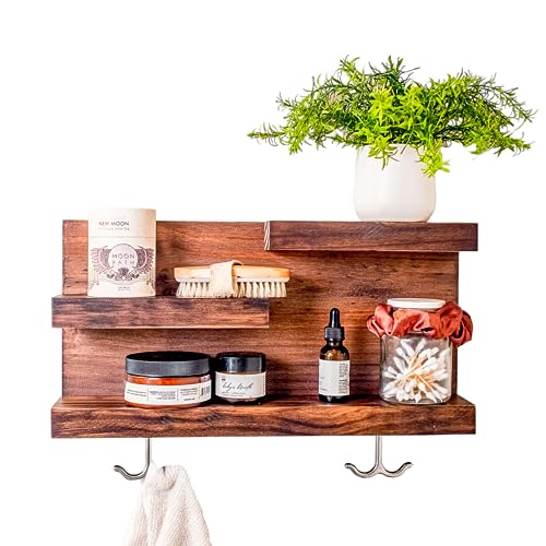 Bathroom Shelf Organizer with Towel Hooks, Home Organization, Storage and Decor, 18" (Silver Hooks)