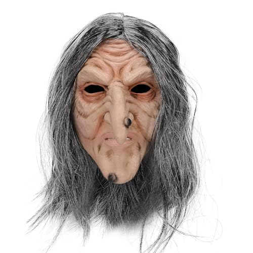 Máscara de bruxa assustadora, máscara de terror para idosa, nariz de mago, festa de Halloween, cosplay, acessórios de látex para adultos (bruxa - A)