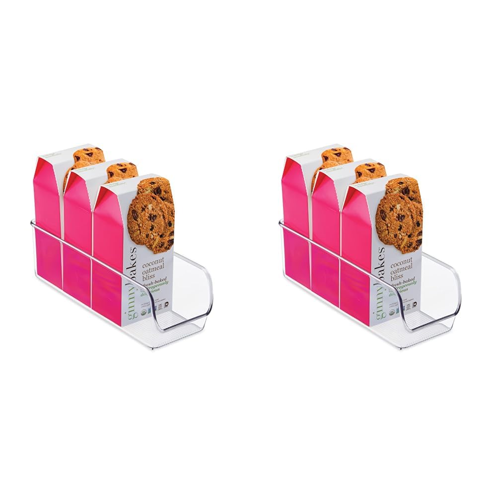 iDesign Cupboard Storage Box, Small and Slim Plastic Kitchen Organiser for Fridge and Pantry, Fridge Storage Bin for Food, Drinks and Condiments, Clear (Pack of 2)