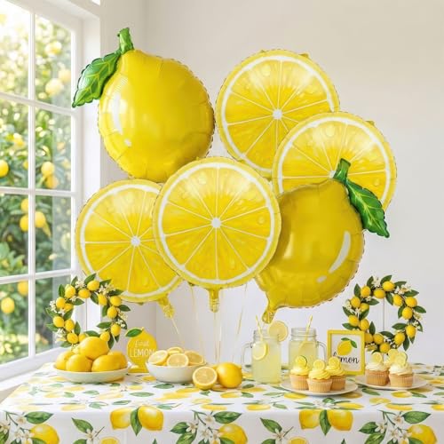 Lemon foil Balloons Summer lemonade with leaves Balloons for Fruit theme birthday she found her main squeeze Bridal Shower Sweet Baby shower Lemonade Centerpiece amalfi coast wedding decorations