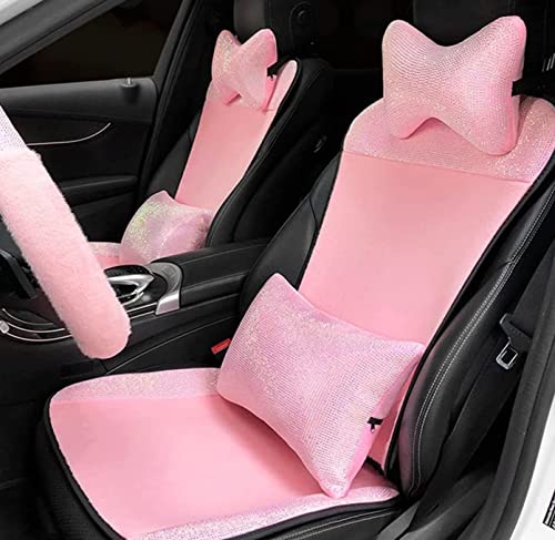 Pillow Headrest Shiny 2 Pack Car Neck Pillow for Driving Seat Auto Headrest Cushion Head Rest Neck Support Relax Crystal Rhinestone Diamond Interior Bling Accessories Comfortable (Pink)