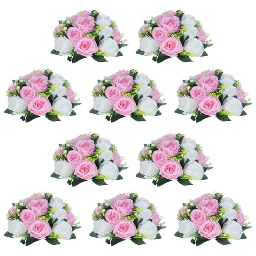 Image of NUPTIO Pink & White Flower Balls: Artificial Rose Centerpieces for Tables