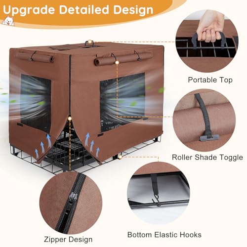 Dog Crate Cover 42 Inch Thickened Dog Kennel Cover Windproof Puppy Cage Covers with Mesh Windows on Both Sides Portable Crate Covers for Dogs Cages Fit for Indoor/Outdoor Use - Image 4