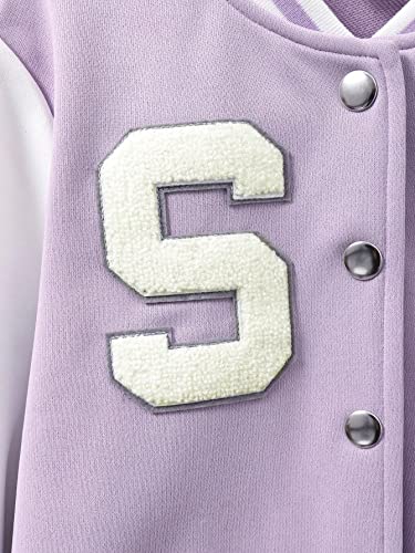 Floerns Girl's Letter Patched Colorblock Jacket Button Down Long Sleeve Preppy Outerwear4