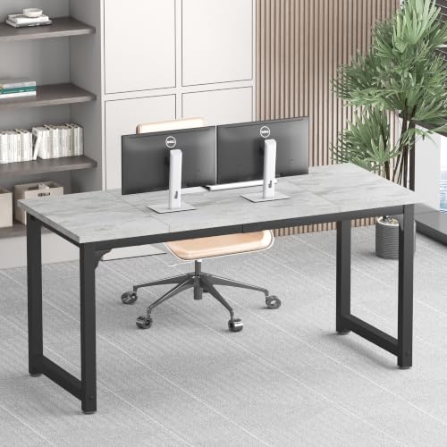 Image of NSdirect 63 inch Large Computer Desk,Modern Simple Style PC Table Office Desk Wide Workstation for Study Writing,Gaming and Home Office,Extra 1 inch Thicker Wooden Tabletop and Black Metal Frame,White+Black