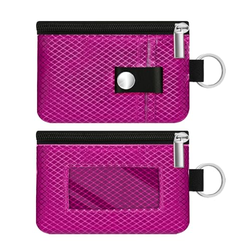 Image of Minimalist RFID Blocking Small Wallet with ID Window,WaterResistant Zip Id Case Wallet with Lanyard Keychain for Cards,Cash,Travel,Women,Men (Purplish Red)