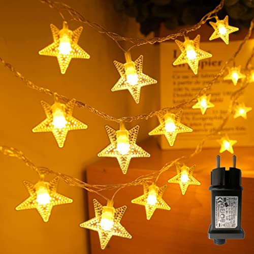 Lichterkette mit Stecker 10M 100Led Lichterkette Stern 8 Modi Wasserdichte Strombetrieben Lichterketten Innen Außen Stimmungslichter Party Weihnachten Halloween Hochzeit Beleuchtungsdekor (Warmweiß) Cover