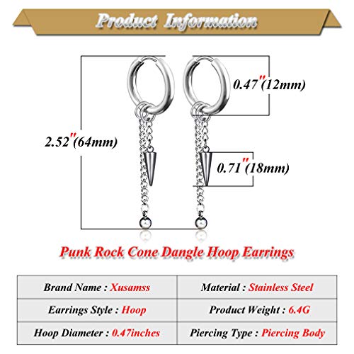Xusamss Punk Jewelry Stainless Steel Huggie Hinged Earrings Spike Long Chain Dangle Drop Hoop Earrings2