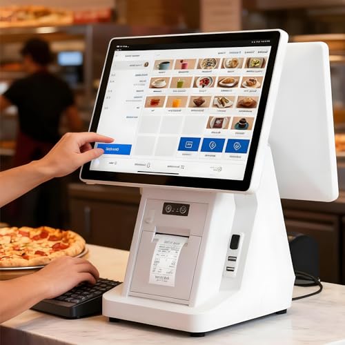 AETEREOS Sistemas POS para Restaurante con Pantalla Táctil de 15,6 Pulgadas - Caja Registradora Todo en Uno para Pequeñas Empresas, 8GB de RAM 128GB SSD, para Tiendas Dual-Screen
