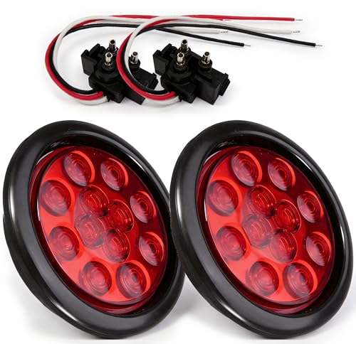 NEW SUN 2Pcs 4' Round LED Trailer Tail Lights Kit, 4'-4.5' Universal Fit, 12V IP67 Waterproof, 3-Prong Plug & Play, Flat Low-Profile for Truck Boat Trailer RV