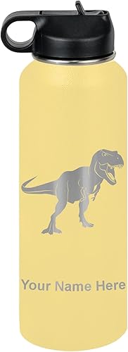 Vista 300 de LaserGram Botella de agua personalizada, dinosaurio tiranosaurio Rex, acero inoxidable de doble pared aislada al vacío con popote superior, regalo