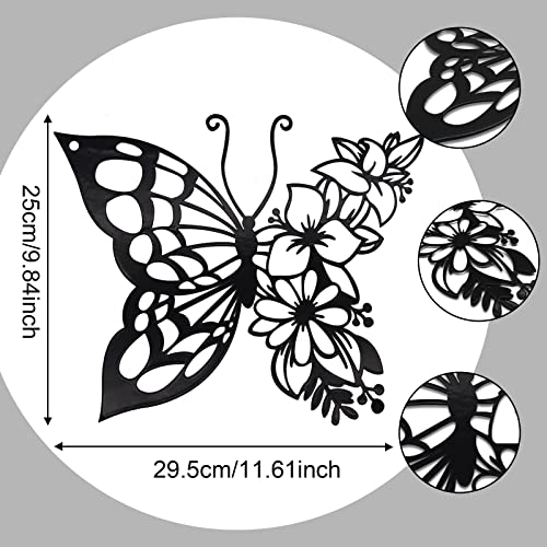 Image of EZ4ENCE Butterfly Decoration Wall Art Boho Wall Home Decor Hanging Appearance Wall Decor Metal Hanging Butterfly Decor Flower Wall Art for Bedroom Living Room Home Wall,Black(Large)