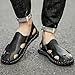 LVOMU Men's Genuine Leather Cutout Fisherman Sandals Hand Stitched Fashion Comfortable Closed Toe Flat Beach Walking Shoes for Summer Outdoor Casual (black,6)
