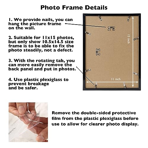 Image of JCJMY 11x15 inch Picture Frame, Horizontal and Vertical Formats for Wall Hanging, 11 x 15 Wall Gallery Poster Photo Frame with Shatter Resistant Plexiglass, Black