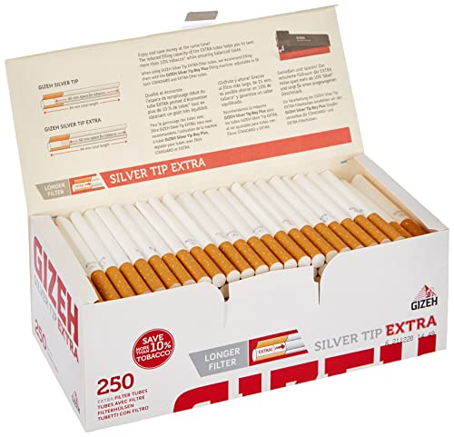 Gizeh Lot de 4 Paquets de 250 filtres Extra Longs, argenté