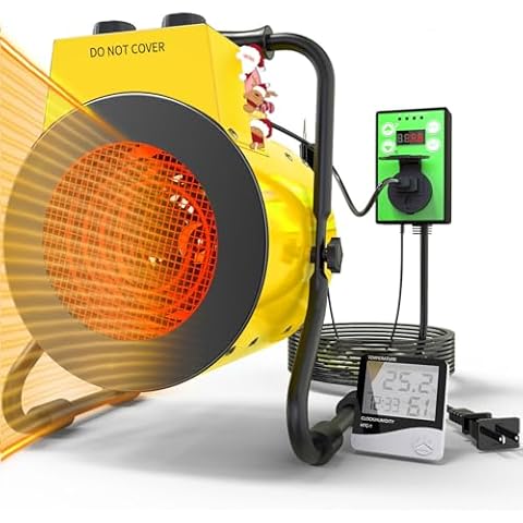 Buyplus Greenhouse Heater with Digital Thermostat, 1500W Outdoor Heaters for Patio, Overheat Protection & 3S Fast Heating, Electric Space Heater for Patio, Garage, Greenhouse, Flower House, Yellow Cover